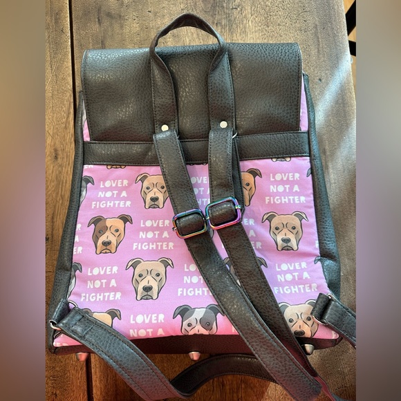 NWOT Backpack Purse w/ Matching Wristlet. Grey Leather/ Purple Printed Fabric. - Picture 5 of 10